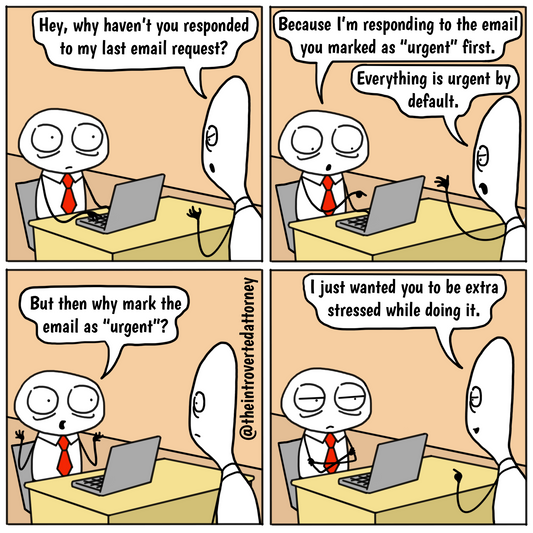 Funny lawyer comic about urgent email requests from law firm partners