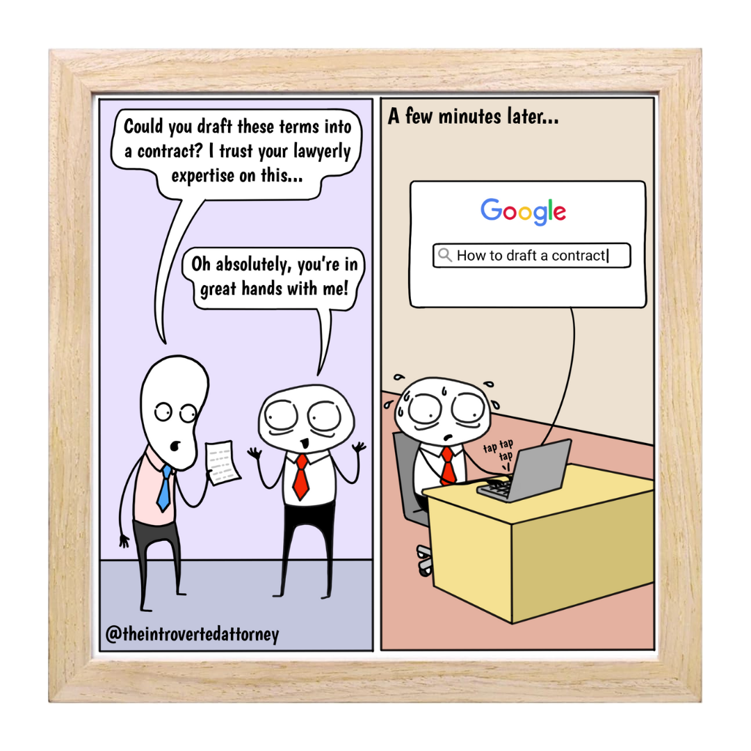 How to Draft a Legal Contract | Funny Lawyer Comic Print (10" x 10") | Attorney Gifts | Full Color | The Introverted Attorney