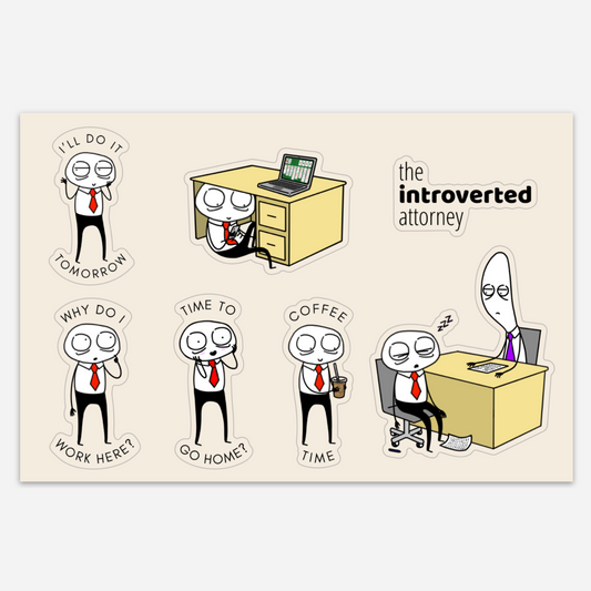 Sticker Sheet with 6 Introverted Attorney Stickers | Funny Lawyer Die Cut Vinyl Sticker | Best Attorney Gifts