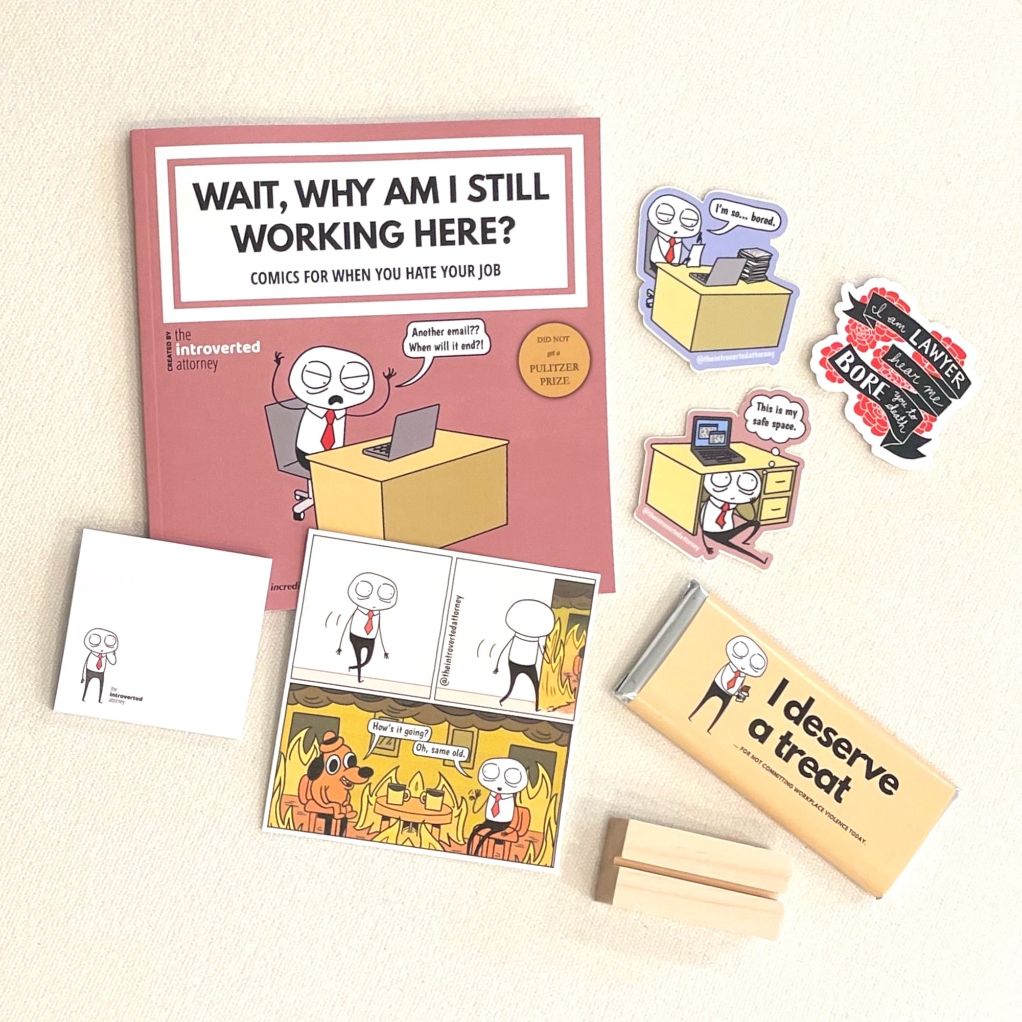 Holiday Corporate Humor Gift Box | Lawyer Birthday Present | Coworker Care Package | Comic Book, Stickers, Mini-Print, Chocolate, Post-Its