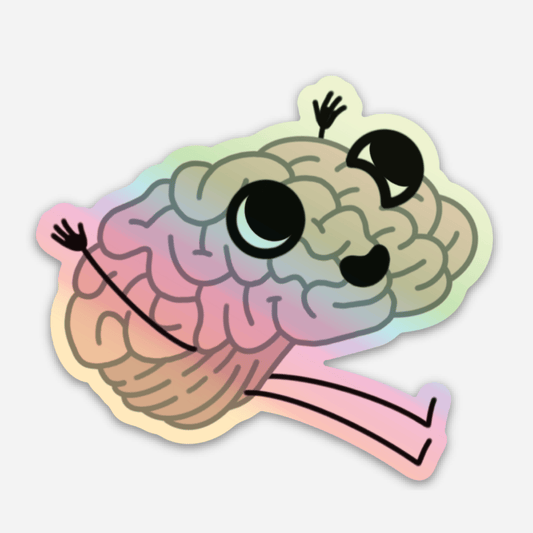 Holographic Brain Stickers | Pack of 2 or Individual | Funny Happy Brain and Drooling Brain Diecut Stickers
