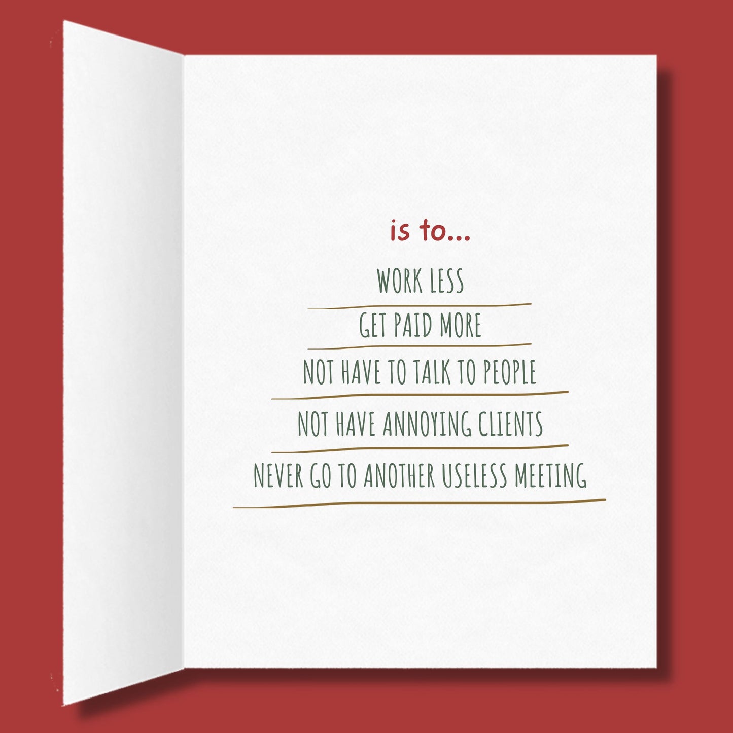 All I Want for Christmas Card | Funny Holiday Greeting Card for Coworkers