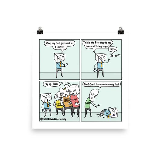 Lawyer Paycheck Comic Print (10" x 10") | Best Lawyer Gifts | Attorney Humor | The Introverted Attorney
