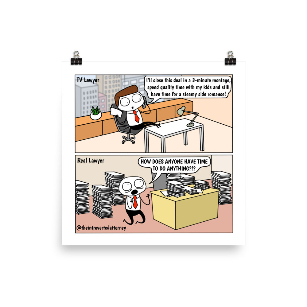TV vs. Real Life Lawyer | Funny Lawyer Comic Prints (10" x 10") | Best Attorney Gifts | Full Color | The Introverted Attorney