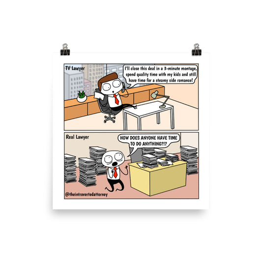 TV vs. Real Life Lawyer | Funny Lawyer Comic Prints (10" x 10") | Best Attorney Gifts | Full Color | The Introverted Attorney