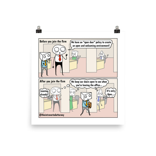 Open Door Policy | Best Lawyer Law Firm Gifts | Comic Print (10" x 10") | Funny Gifts for Attorneys | The Introverted Attorney