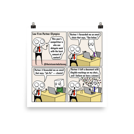 Law Firm Partner Olympics | Best Lawyer Law Firm Gifts | Law Comic Print | Funny Gifts for Attorneys