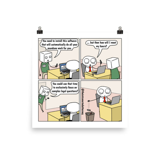 Time-Saving Technology | Best Lawyer Law Firm Gifts | Law Comic Print | Funny Gifts for Attorneys