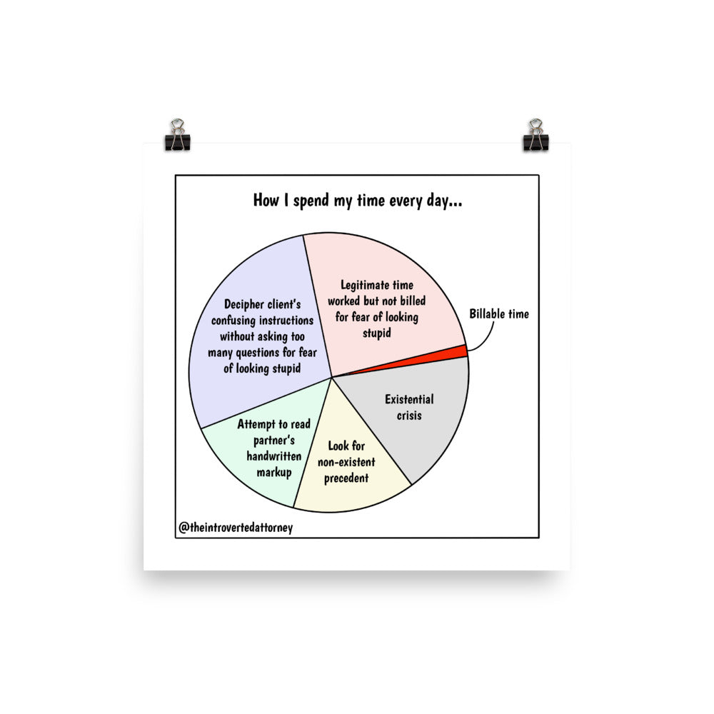 Hours Breakdown | Funny Lawyer Comic Print (10" x 10") | Best Law Firm Lawyer Gifts | Full Color | The Introverted Attorney