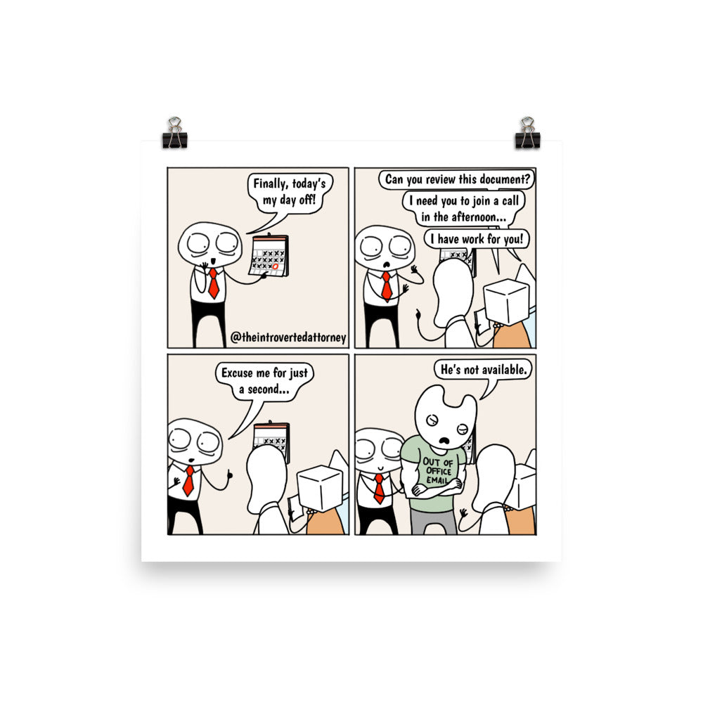 Out of Office Email | Best Lawyer Law Firm Gifts | Law Comic Print | Funny Gifts for Attorneys