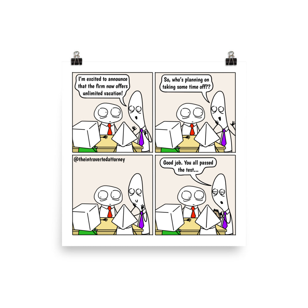 Unlimited Vacation | Best Lawyer Law Firm Gifts | Law Comic Print | Funny Gifts for Attorneys