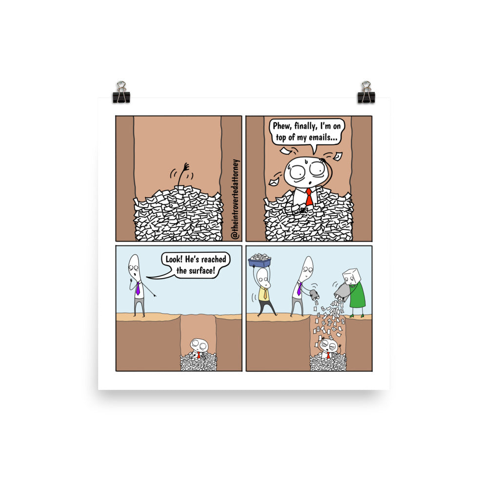 On Top of Emails | Best Lawyer Law Firm Gifts | Law Comic Print | Funny Gifts for Attorneys