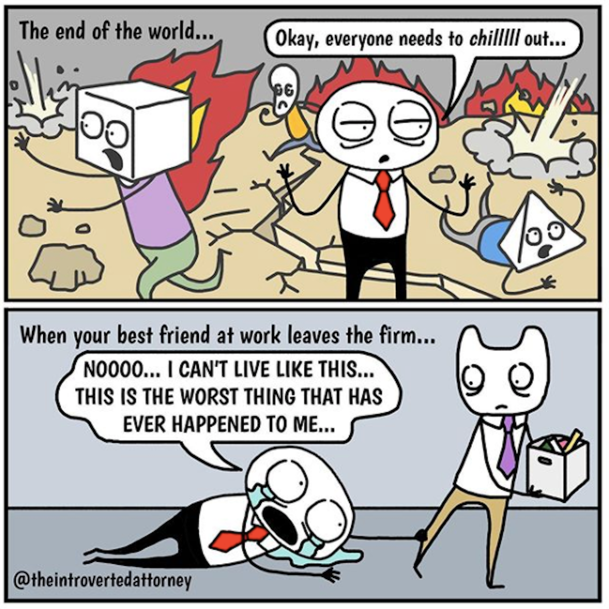 introverted attorney comic about when your best friend at work leaves