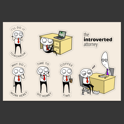 Sticker Sheet with 6 Introverted Attorney Stickers | Funny Lawyer Die Cut Vinyl Sticker | Best Attorney Gifts