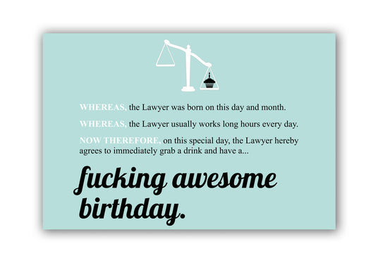Fucking Awesome Birthday Funny Greeting Card for Lawyers
