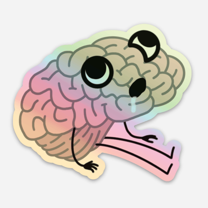 Holographic Brain Stickers | Pack of 2 or Individual | Funny Happy Brain and Drooling Brain Diecut Stickers