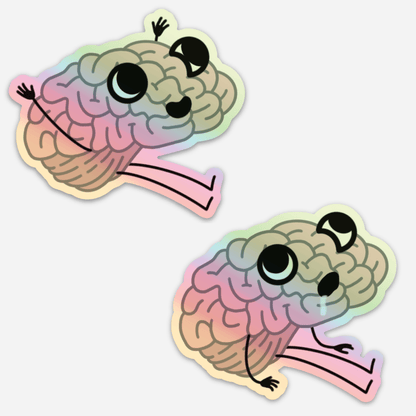 Holographic Brain Stickers | Pack of 2 or Individual | Funny Happy Brain and Drooling Brain Diecut Stickers