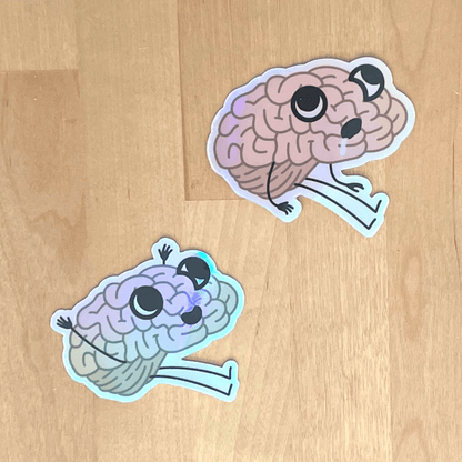 Holographic Brain Stickers | Pack of 2 or Individual | Funny Happy Brain and Drooling Brain Diecut Stickers