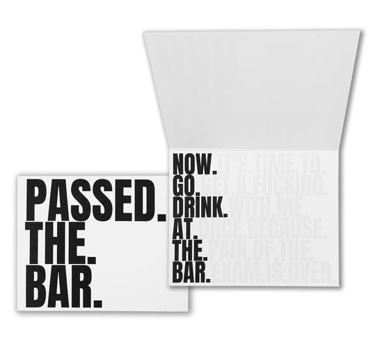 Passed the Bar now drink at the bar congratulations funny card for new lawyers