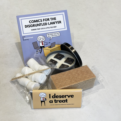 I Need a Break S'mores Kit | Graham Crackers, Marshmallows, Chocolate, Portable Fire Pit | Lawyer and Corporate Humor Comic Book | Gift Box