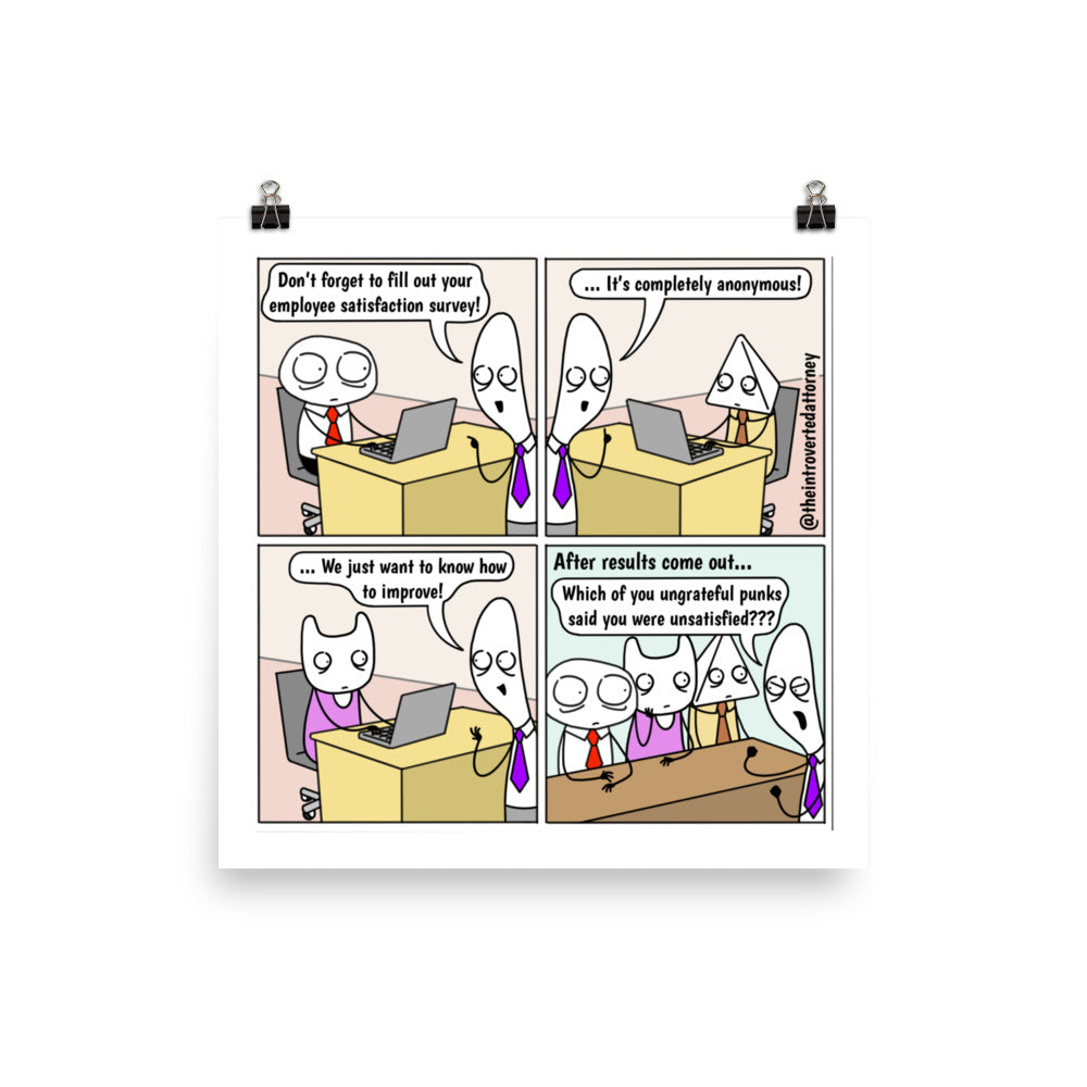 Employee Satisfaction Survey | Best Lawyer Law Firm Gifts | Law Comic Print | Funny Gifts for Attorneys