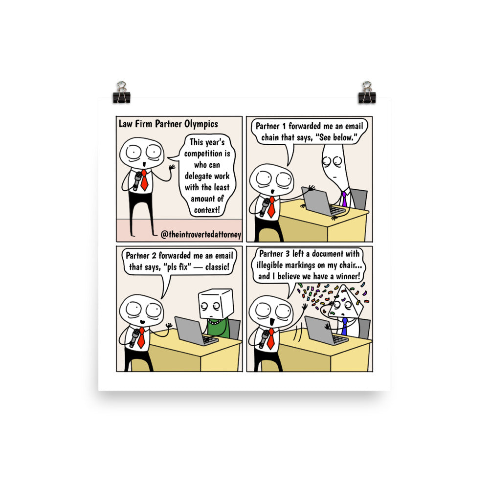 Law Firm Partner Olympics | Best Lawyer Law Firm Gifts | Law Comic Print | Funny Gifts for Attorneys