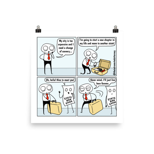 State Bar Exam | Funny Lawyer Comic Print (10" x 10") | Best Associate Lawyer Gifts | Full Color | The Introverted Attorney
