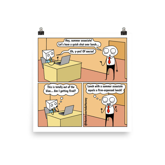 Free Lunch | Summer Associate Comic Print (10" x 10") | Full Color | The Introverted Attorney