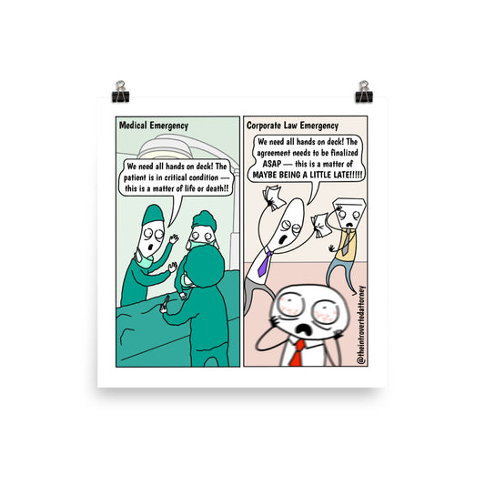 Medical Emergency vs. Corporate Law Emergency | Best Lawyer Law Firm Gifts | Law Comic Print | Funny Gifts for Attorneys