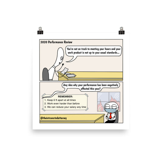 2020 Law Firm Performance Review | Funny Lawyer Comic Print (10" x 10") | Best Associate Lawyer Gifts | Full Color | The Introverted Attorney