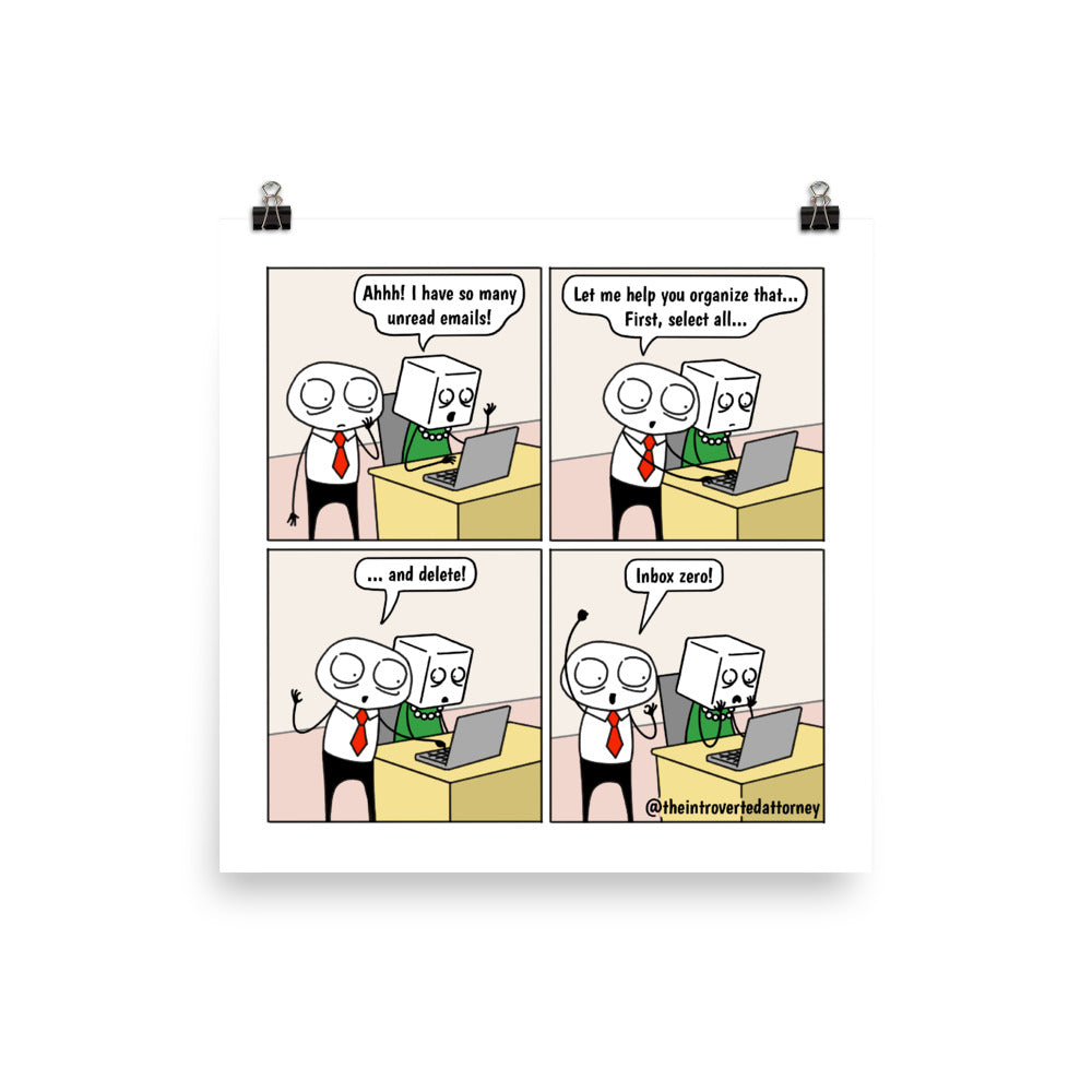 Inbox Zero | Best Lawyer Law Firm Gifts | Comic Print (10" x 10") | Funny Gifts for Attorneys | The Introverted Attorney