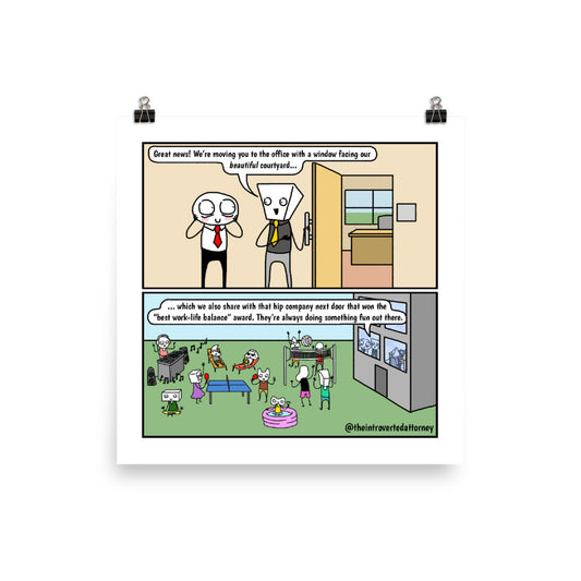 New Office | Comic Print (10" x 10") | Full Color | The Introverted Attorney