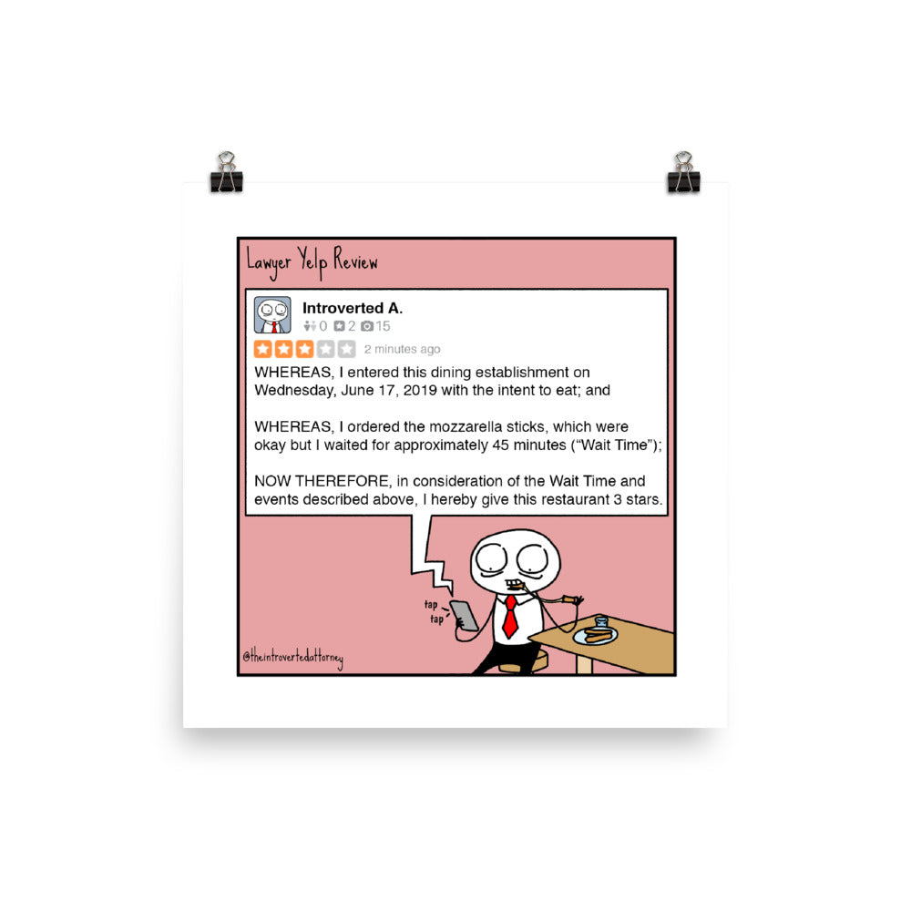 Attorney Yelp Review | Comic Print (10" x 10") | Full Color | The Introverted Attorney