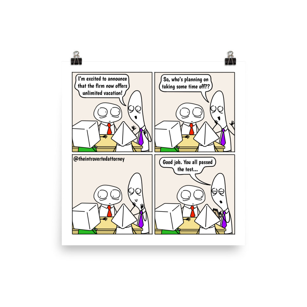 Unlimited Vacation | Best Lawyer Law Firm Gifts | Law Comic Print | Funny Gifts for Attorneys