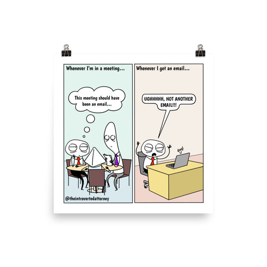 Meetings vs. Emails | Best Lawyer Law Firm Gifts | Law Comic Print | Funny Gifts for Attorneys