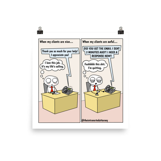 Nice vs. Awful Clients | Best Lawyer Law Firm Gifts | Law Comic Print | Funny Gifts for Attorneys