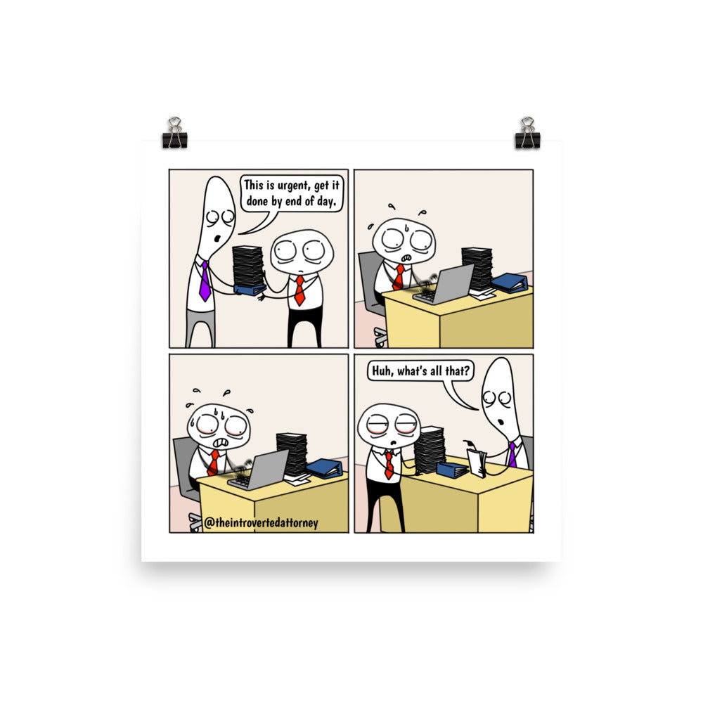 Forgettably Urgent | Best Lawyer Law Firm Gifts | Law Comic Print | Funny Gifts for Attorneys